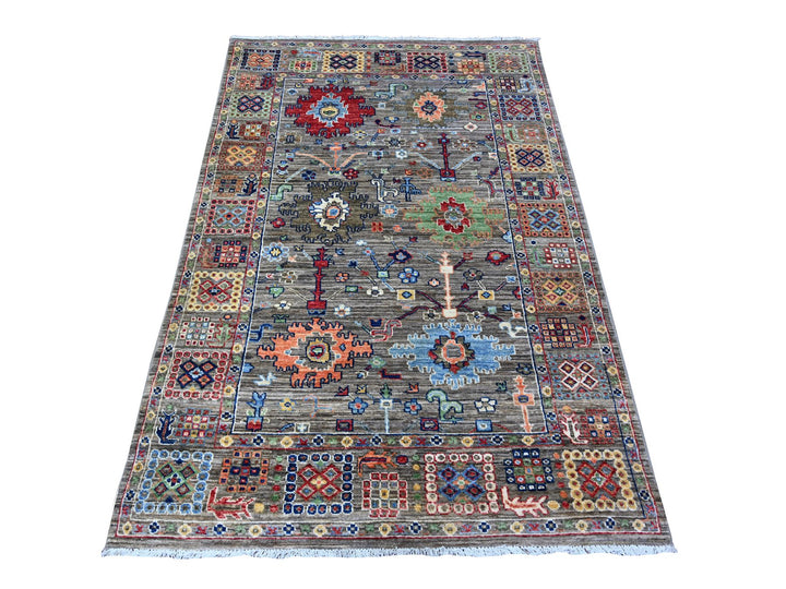 3'10" x 5'9" New Hand Knotted Grey Wool Rectangle Oriental Rug - MOA10288481