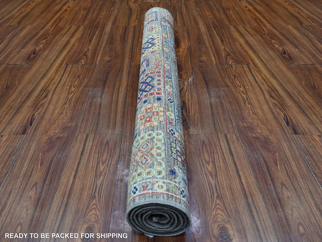 3'10" x 5'9" New Hand Knotted Grey Wool Rectangle Oriental Rug - MOA10288481