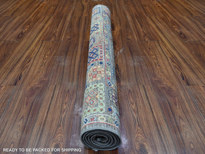 3'10" x 5'9" New Hand Knotted Grey Wool Rectangle Oriental Rug - MOA10288481