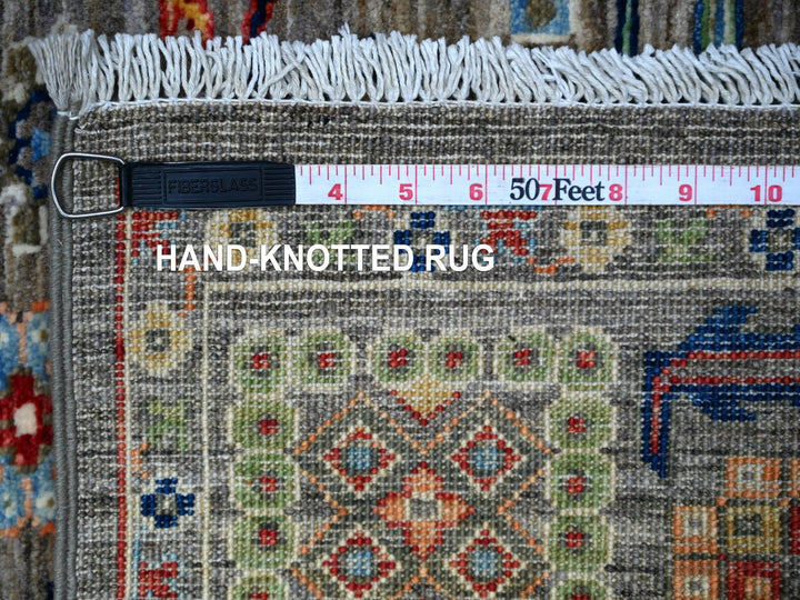 3'10" x 5'9" New Hand Knotted Grey Wool Rectangle Oriental Rug - MOA10288481
