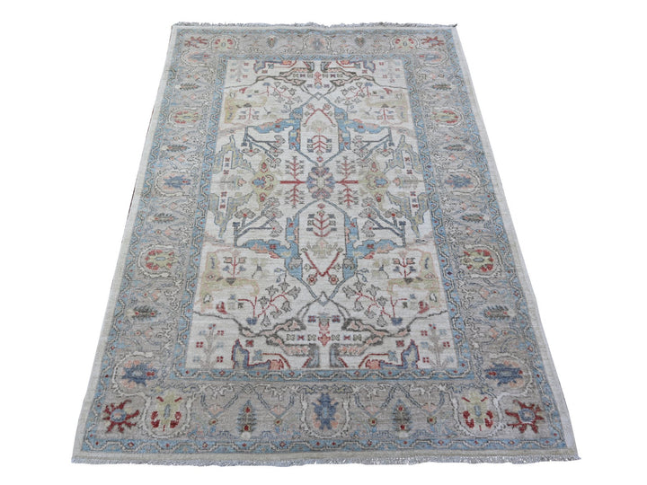 4'0" x 5'10" New Hand Knotted Grey Wool Rectangle Oriental Rug - MOA10288486