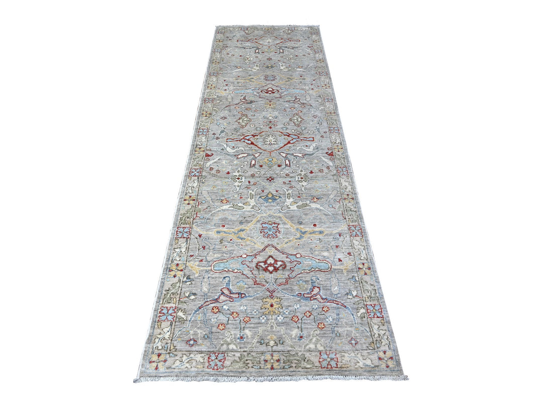 3'0" x 9'10" New Hand Knotted Grey Wool Runner Oriental Rug - MOA10288488