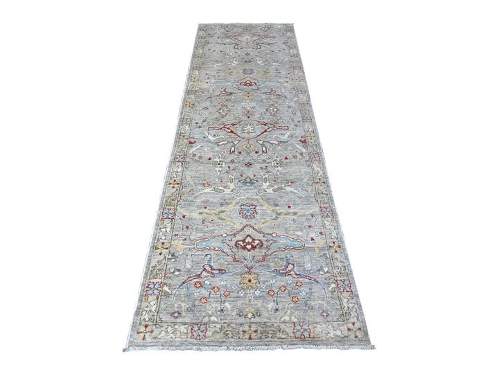 3'0" x 9'10" New Hand Knotted Grey Wool Runner Oriental Rug - MOA10288488