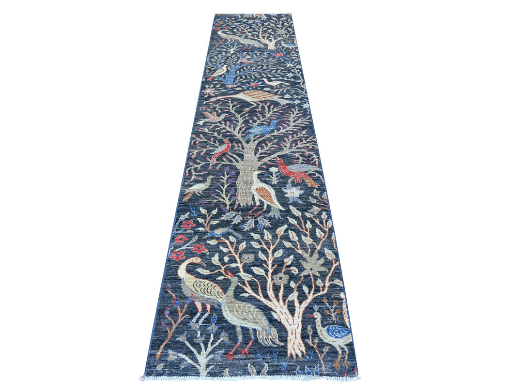 2'6" x 11'7" New Hand Knotted Blue Wool Runner Oriental Rug - MOA10288498