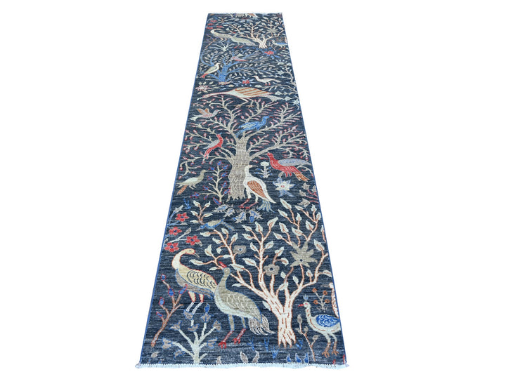 2'6" x 11'7" New Hand Knotted Blue Wool Runner Oriental Rug - MOA10288498