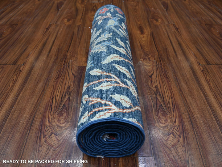 2'6" x 11'7" New Hand Knotted Blue Wool Runner Oriental Rug - MOA10288498