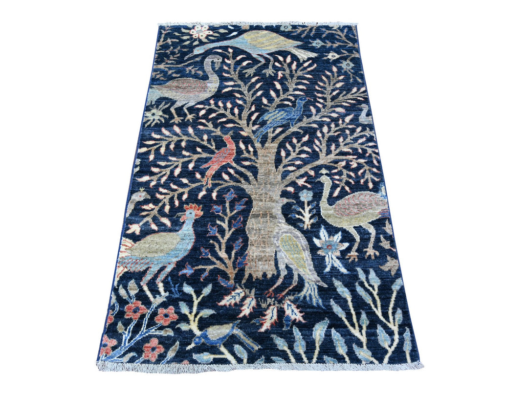 2'10" x 4'9" New Hand Knotted Blue Wool Rectangle Oriental Rug - MOA10288501