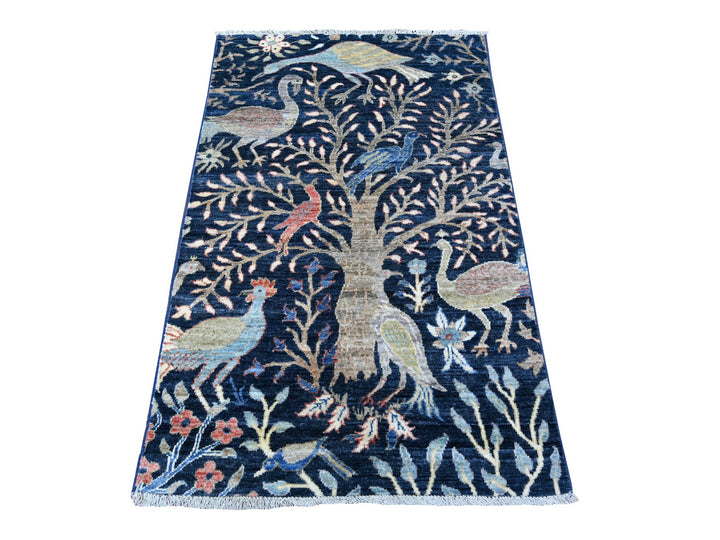 2'10" x 4'9" New Hand Knotted Blue Wool Rectangle Oriental Rug - MOA10288501