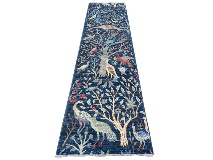 2'7" x 10'0" New Hand Knotted Blue Wool Runner Oriental Rug - MOA10288504