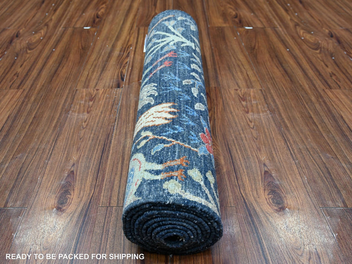 2'7" x 10'0" New Hand Knotted Blue Wool Runner Oriental Rug - MOA10288504
