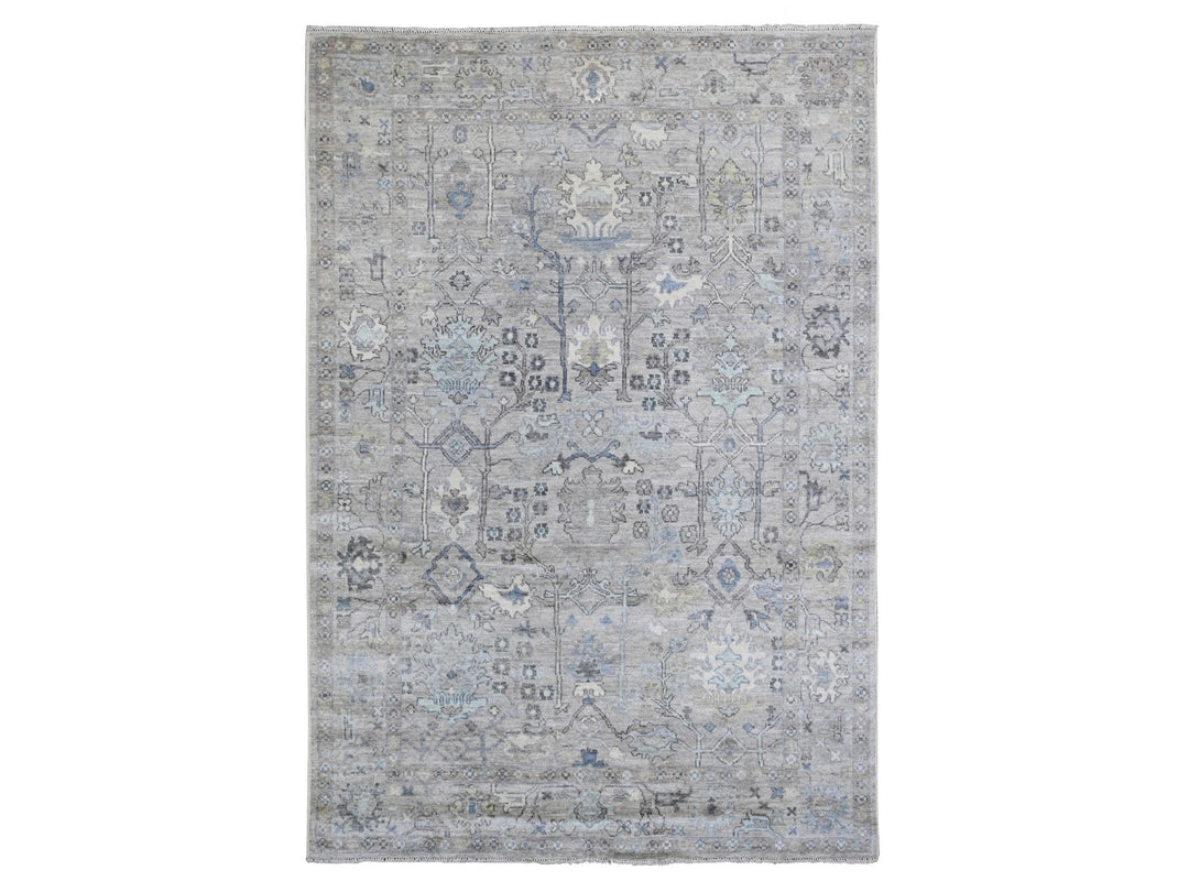 6'1" x 8'11" New Hand Knotted Grey Wool Rectangle Oriental Rug - MOA10288526