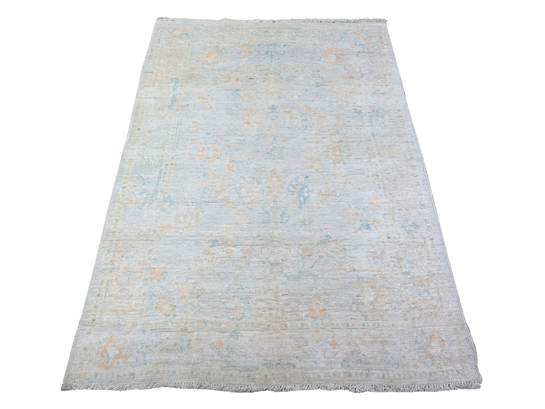 3'11" x 5'9" New Hand Knotted Blue Wool Rectangle Oriental Rug - MOA10288528