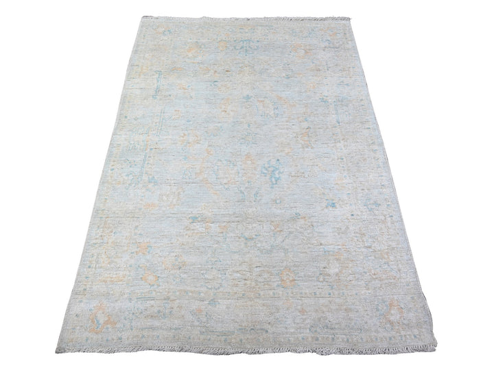 3'11" x 5'9" New Hand Knotted Blue Wool Rectangle Oriental Rug - MOA10288528