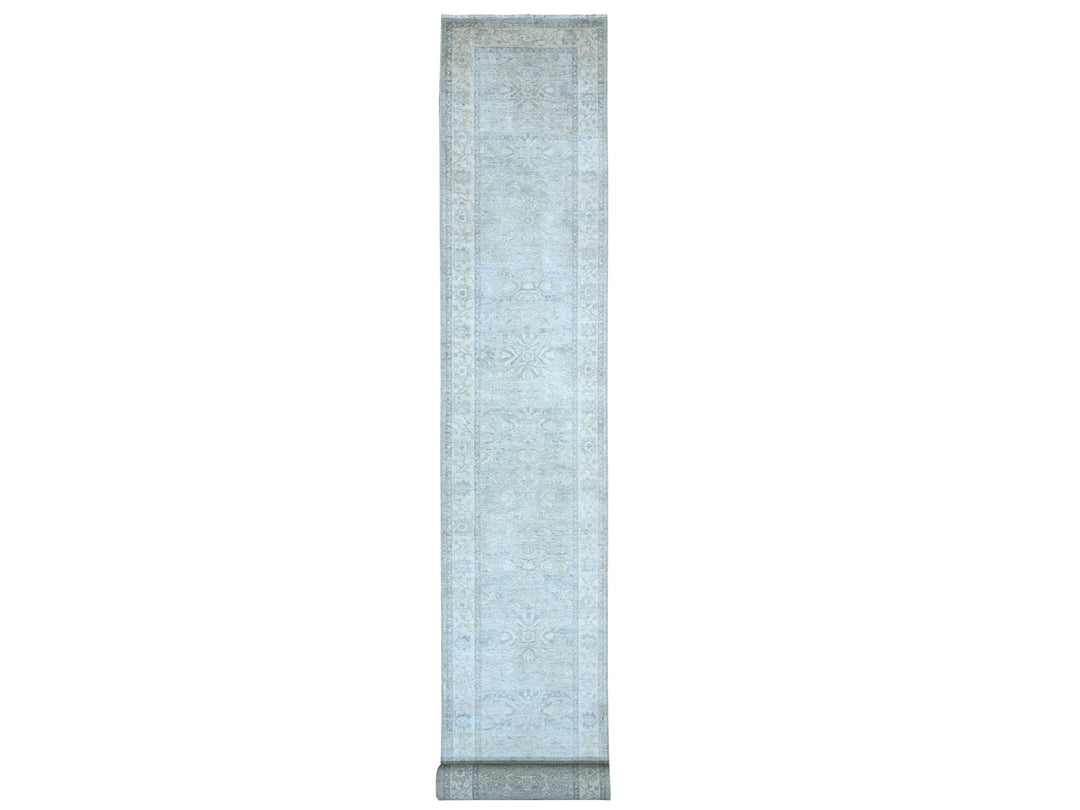 2'6" x 19'1" New Hand Knotted Grey Wool Runner Oriental Rug - MOA10288531