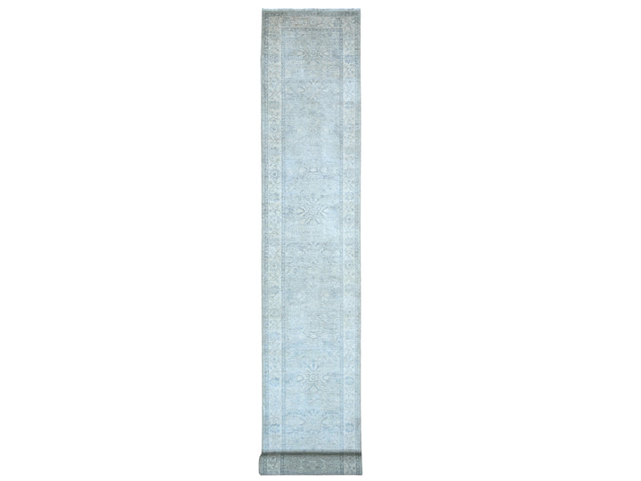 2'6" x 19'1" New Hand Knotted Grey Wool Runner Oriental Rug - MOA10288531