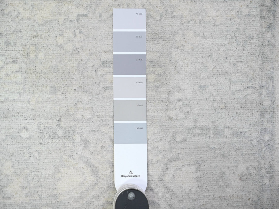 2'6" x 19'1" New Hand Knotted Grey Wool Runner Oriental Rug - MOA10288531