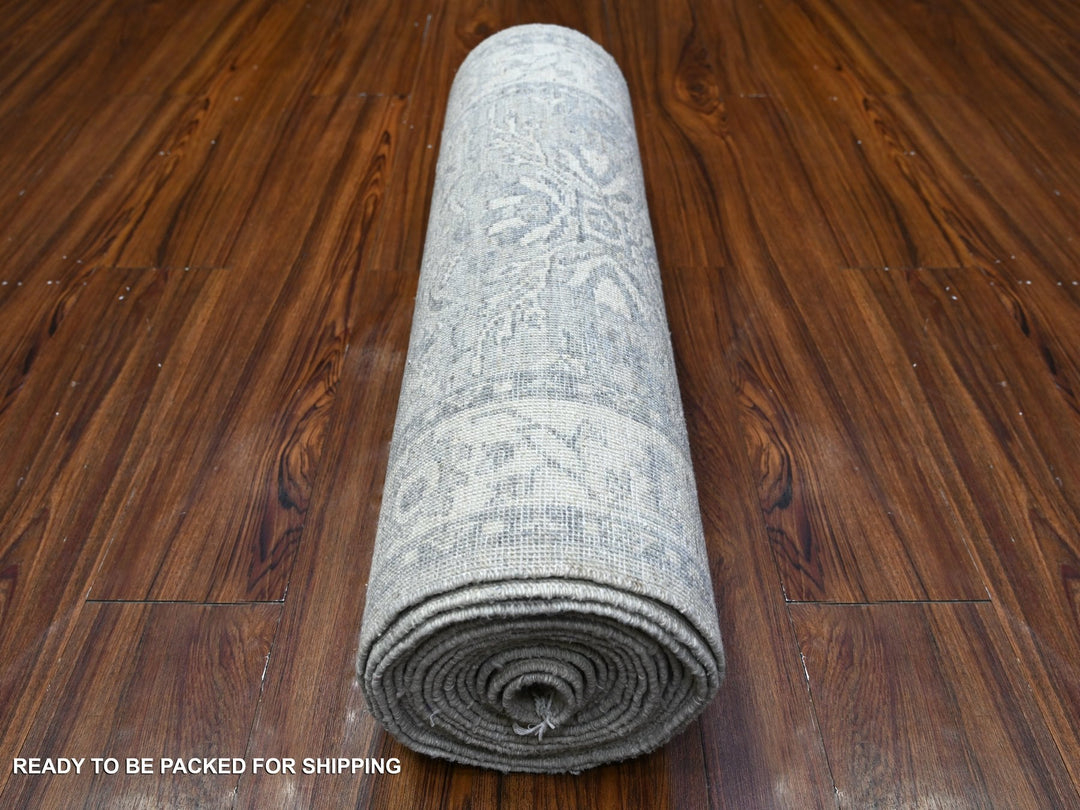 2'6" x 19'1" New Hand Knotted Grey Wool Runner Oriental Rug - MOA10288531