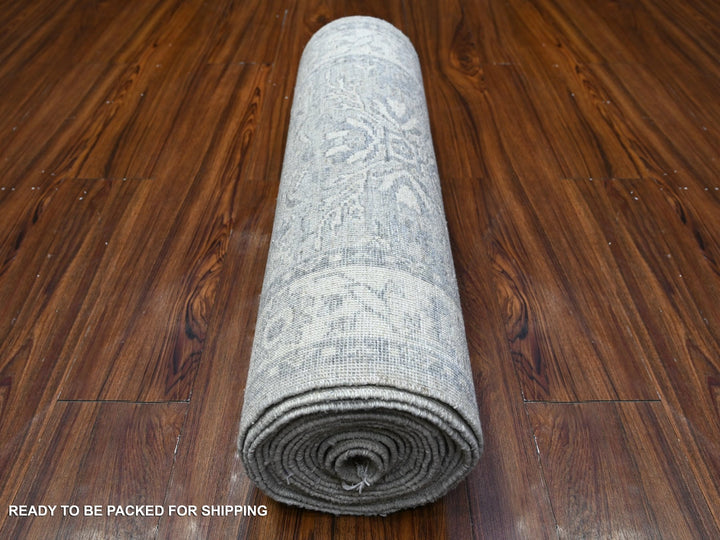2'6" x 19'1" New Hand Knotted Grey Wool Runner Oriental Rug - MOA10288531