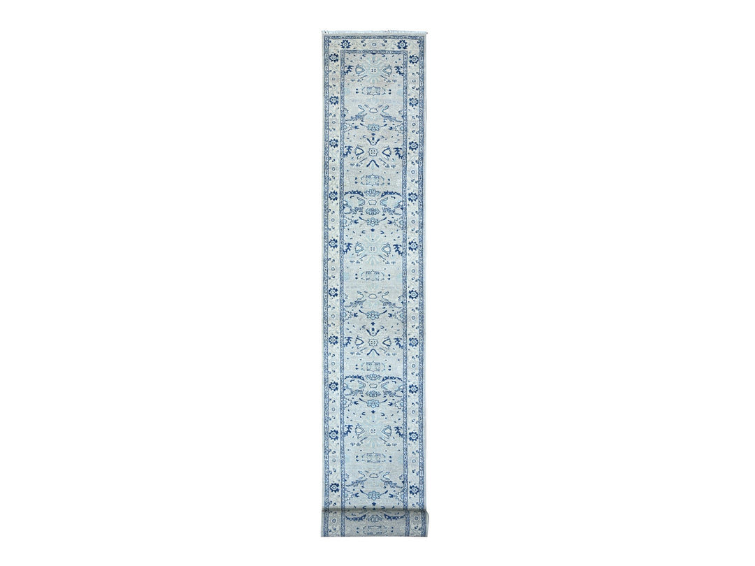 2'7" x 21'4" New Hand Knotted Grey Wool Runner Oriental Rug - MOA10288535