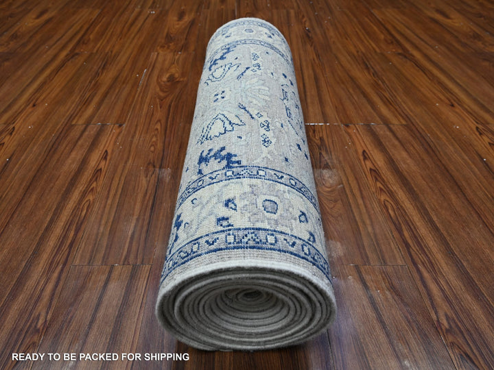 2'7" x 21'4" New Hand Knotted Grey Wool Runner Oriental Rug - MOA10288535