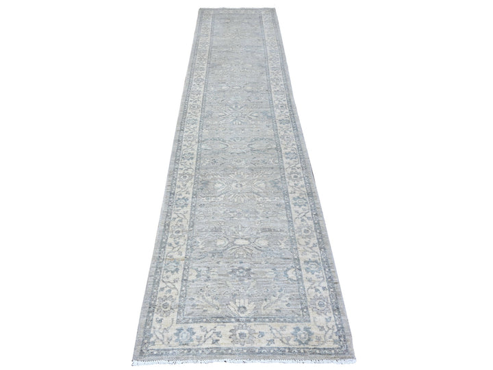 2'8" x 11'10" New Hand Knotted Grey Wool Runner Oriental Rug - MOA10288536