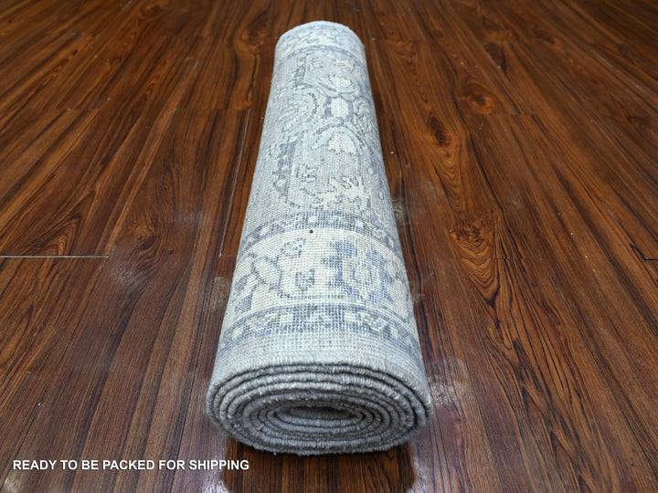 2'8" x 11'10" New Hand Knotted Grey Wool Runner Oriental Rug - MOA10288536