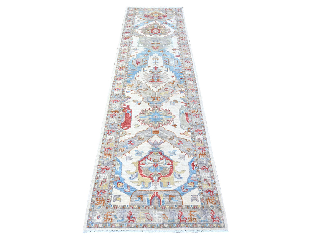 2'8" x 9'10" New Hand Knotted Ivory Wool Runner Oriental Rug - MOA10288545