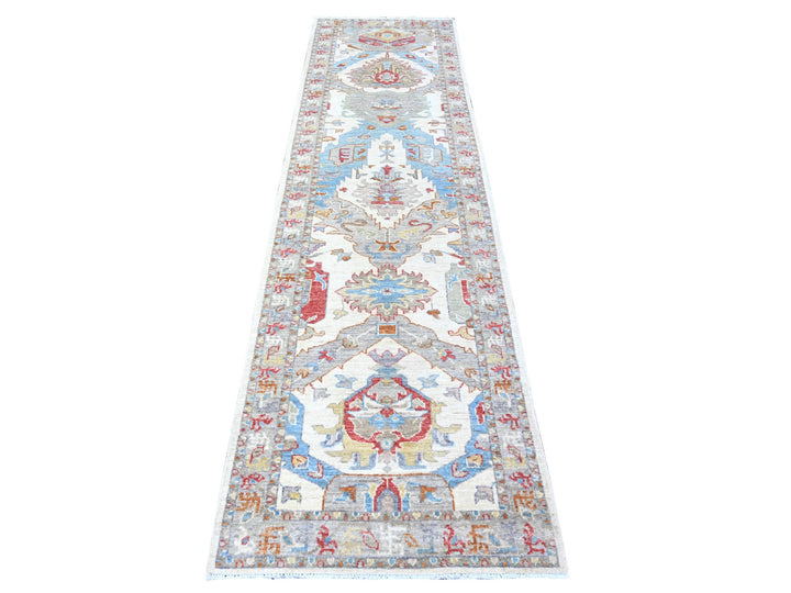 2'8" x 9'10" New Hand Knotted Ivory Wool Runner Oriental Rug - MOA10288545