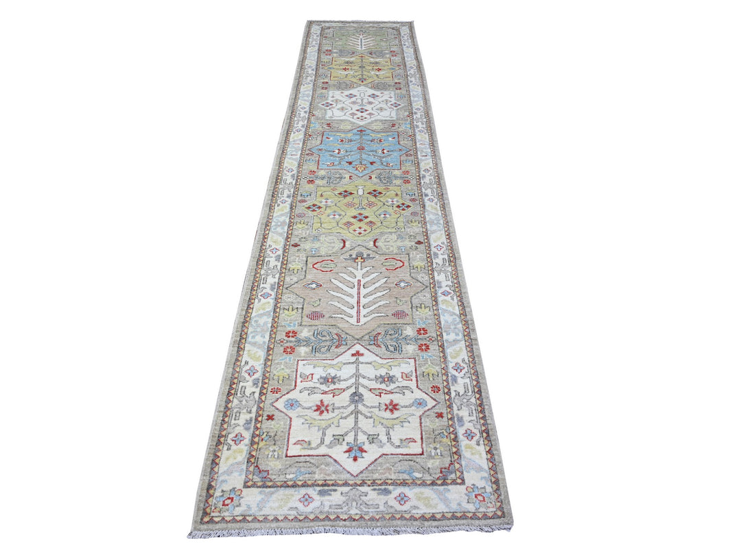 2'8" x 12'1" New Hand Knotted Grey Wool Runner Oriental Rug - MOA10288546