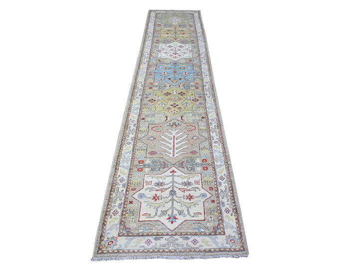 2'8" x 12'1" New Hand Knotted Grey Wool Runner Oriental Rug - MOA10288546