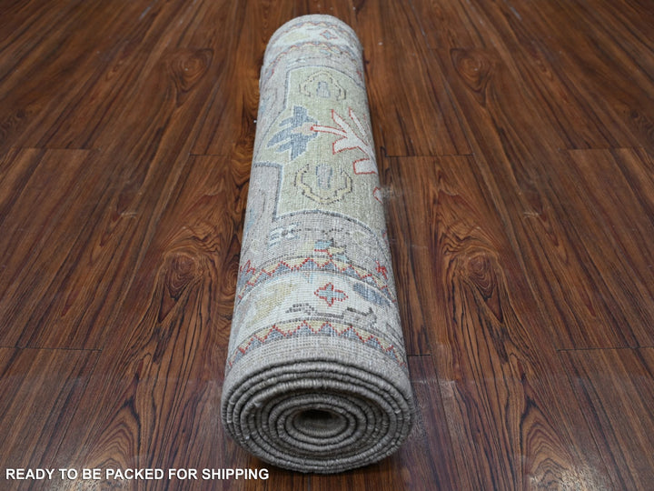 2'8" x 12'1" New Hand Knotted Grey Wool Runner Oriental Rug - MOA10288546