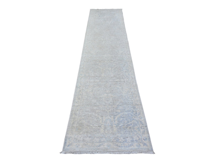2'6" x 11'7" New Hand Knotted Grey Wool Runner Oriental Rug - MOA10288547