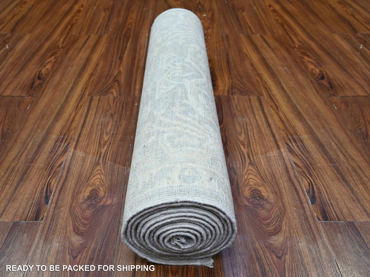 2'6" x 11'7" New Hand Knotted Grey Wool Runner Oriental Rug - MOA10288547