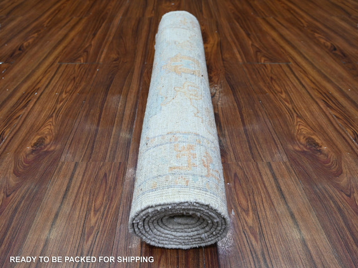 2'6" x 7'10" New Hand Knotted Grey Wool Runner Oriental Rug - MOA10288548