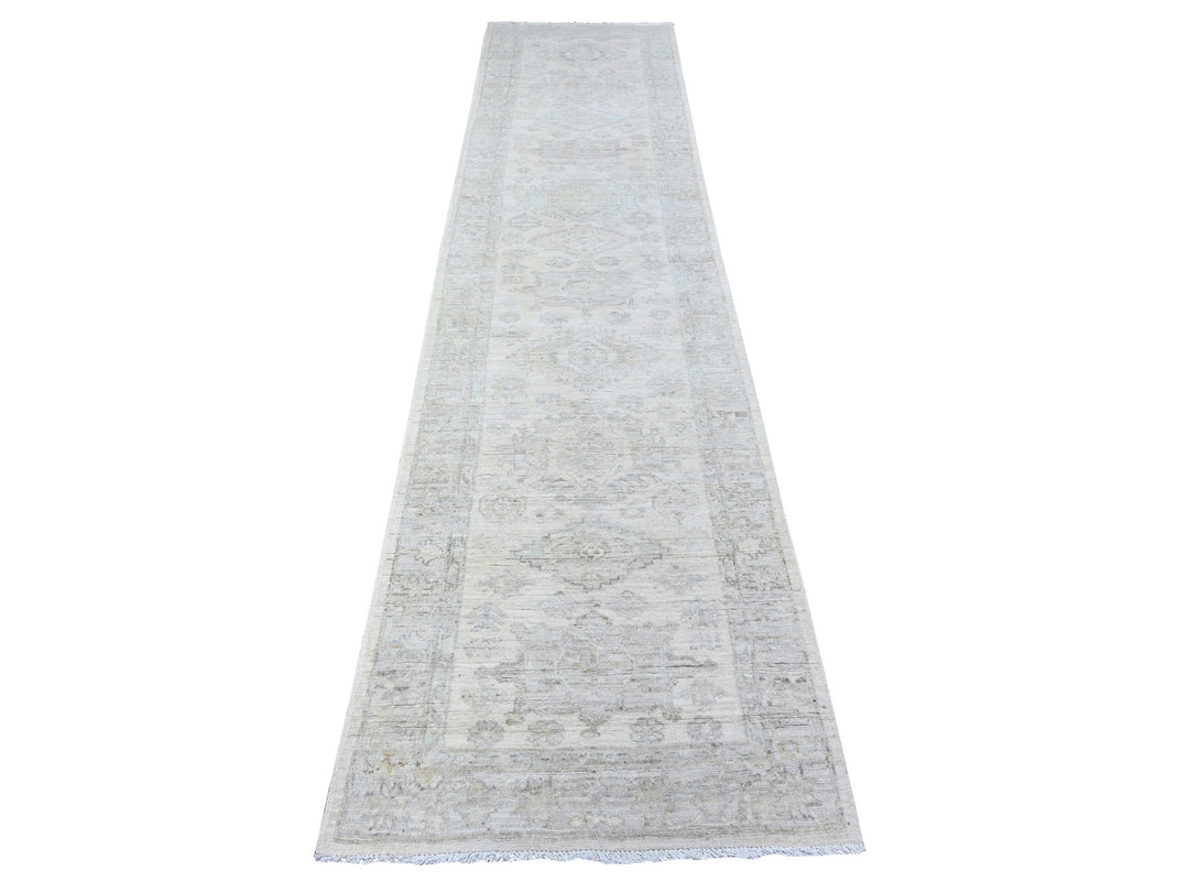 2'8" x 11'3" New Hand Knotted Ivory Wool Runner Oriental Rug - MOA10288552