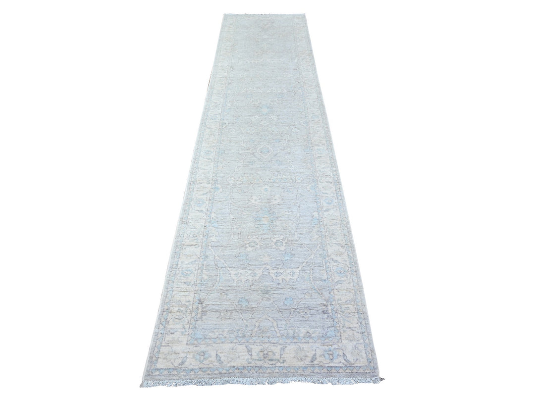 2'8" x 11'6" New Hand Knotted Grey Wool Runner Oriental Rug - MOA10288554