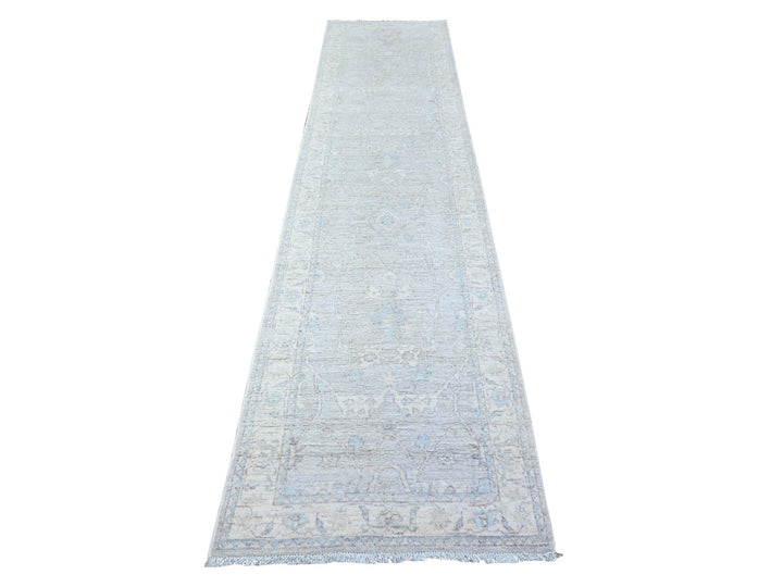 2'8" x 11'6" New Hand Knotted Grey Wool Runner Oriental Rug - MOA10288554