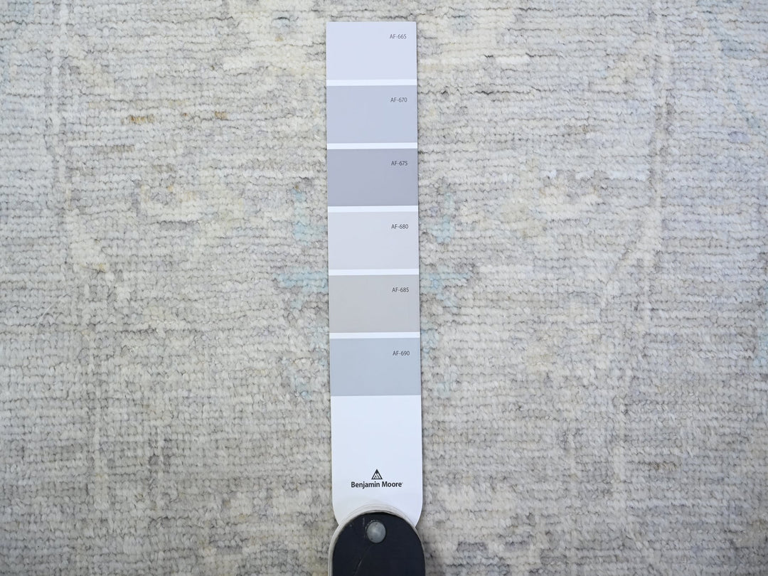 2'8" x 11'6" New Hand Knotted Grey Wool Runner Oriental Rug - MOA10288554