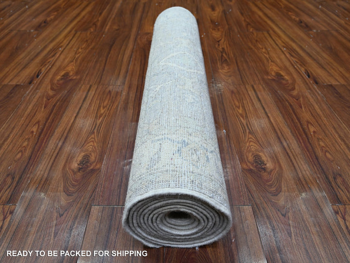 2'8" x 11'6" New Hand Knotted Grey Wool Runner Oriental Rug - MOA10288554