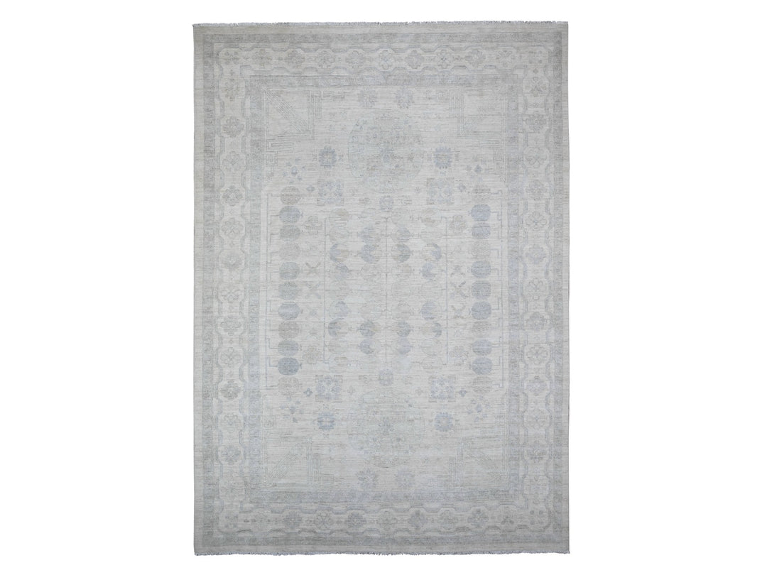 9'8" x 13'6" New Hand Knotted Ivory Wool Rectangle Oriental Rug - MOA10288558