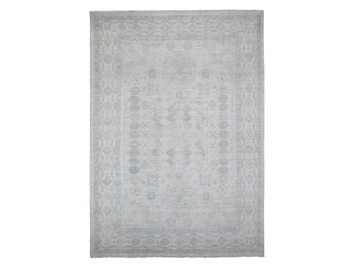 9'8" x 13'6" New Hand Knotted Ivory Wool Rectangle Oriental Rug - MOA10288558