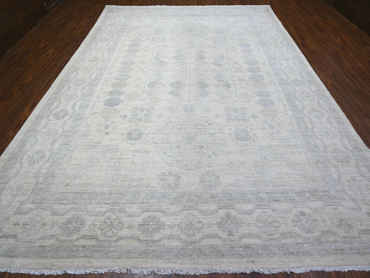 9'8" x 13'6" New Hand Knotted Ivory Wool Rectangle Oriental Rug - MOA10288558