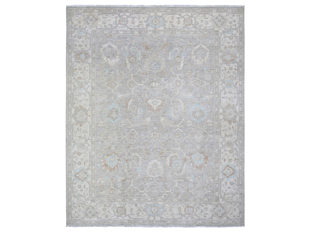 8'10" x 10'9" New Hand Knotted Grey Wool Rectangle Oriental Rug - MOA10288560