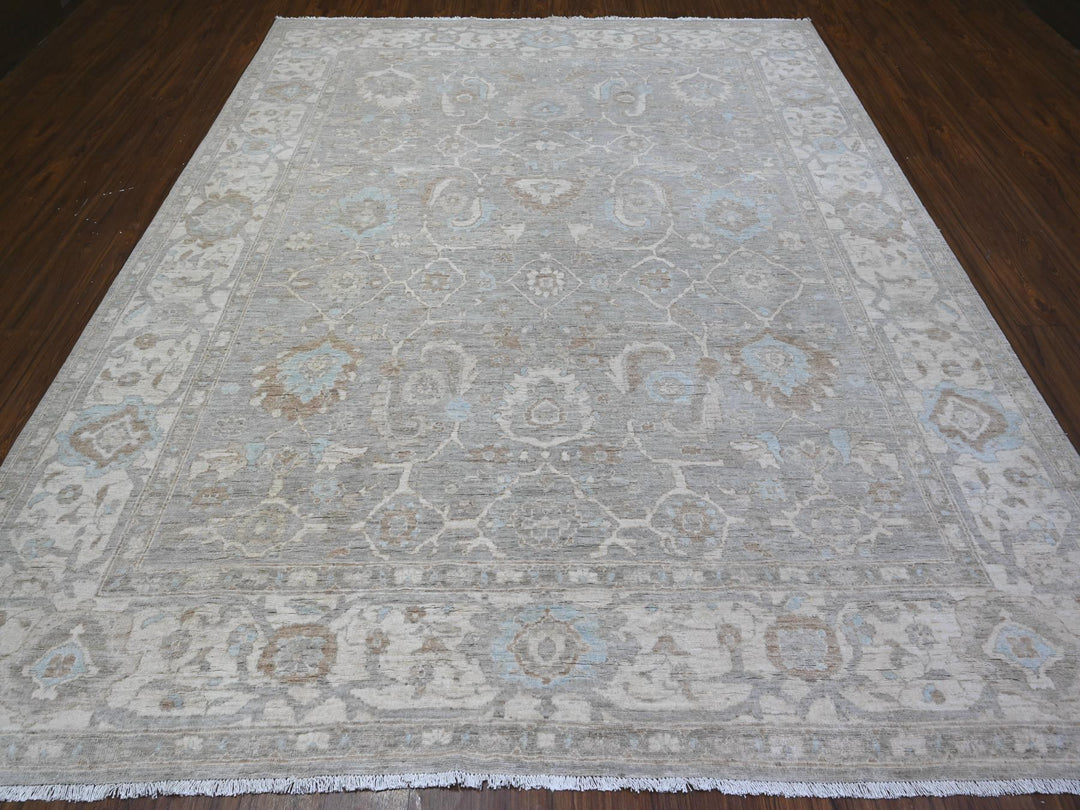 8'10" x 10'9" New Hand Knotted Grey Wool Rectangle Oriental Rug - MOA10288560