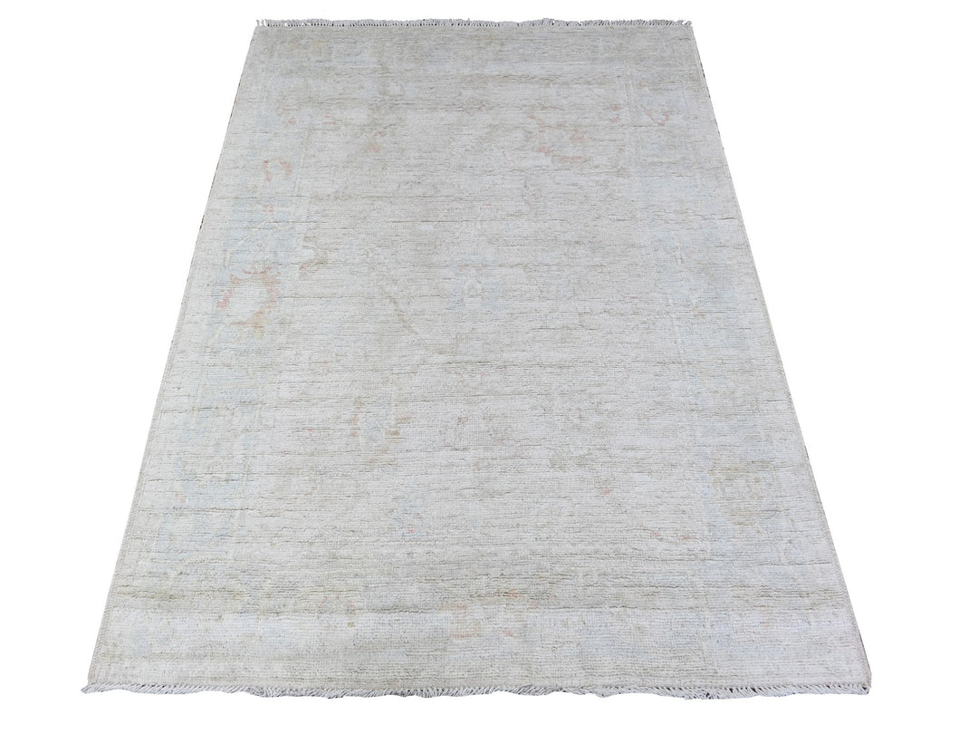 4'1" x 5'9" New Hand Knotted Grey Wool Rectangle Oriental Rug - MOA10288570