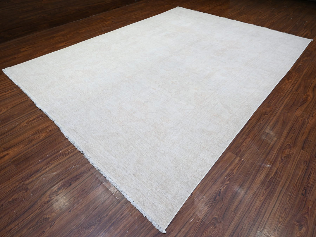 9'8" x 13'1" New Hand Knotted Grey Wool Rectangle Oriental Rug - MOA10288581