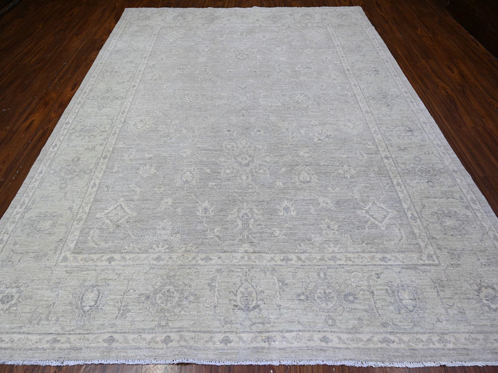 8'10" x 11'5" New Hand Knotted Grey Wool Rectangle Oriental Rug - MOA10288582