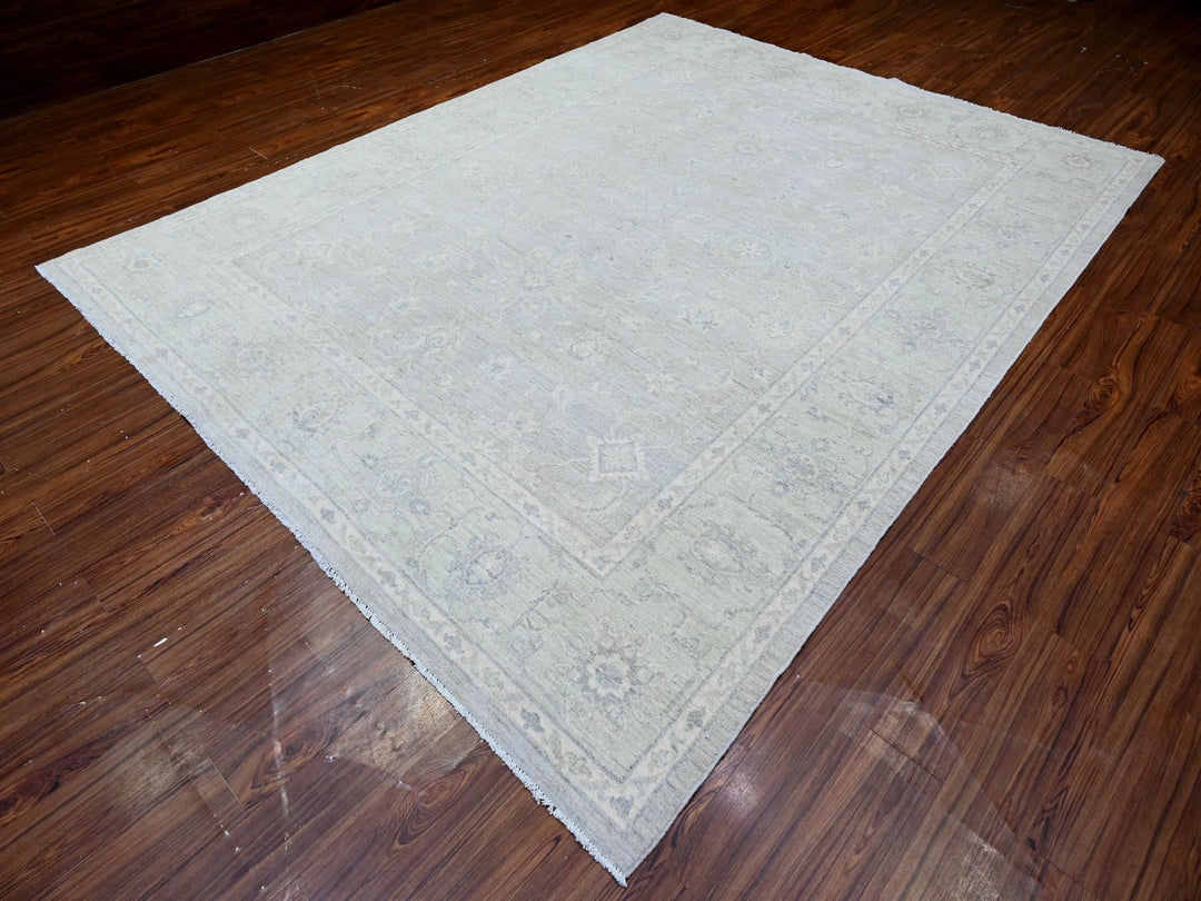 8'10" x 11'5" New Hand Knotted Grey Wool Rectangle Oriental Rug - MOA10288582