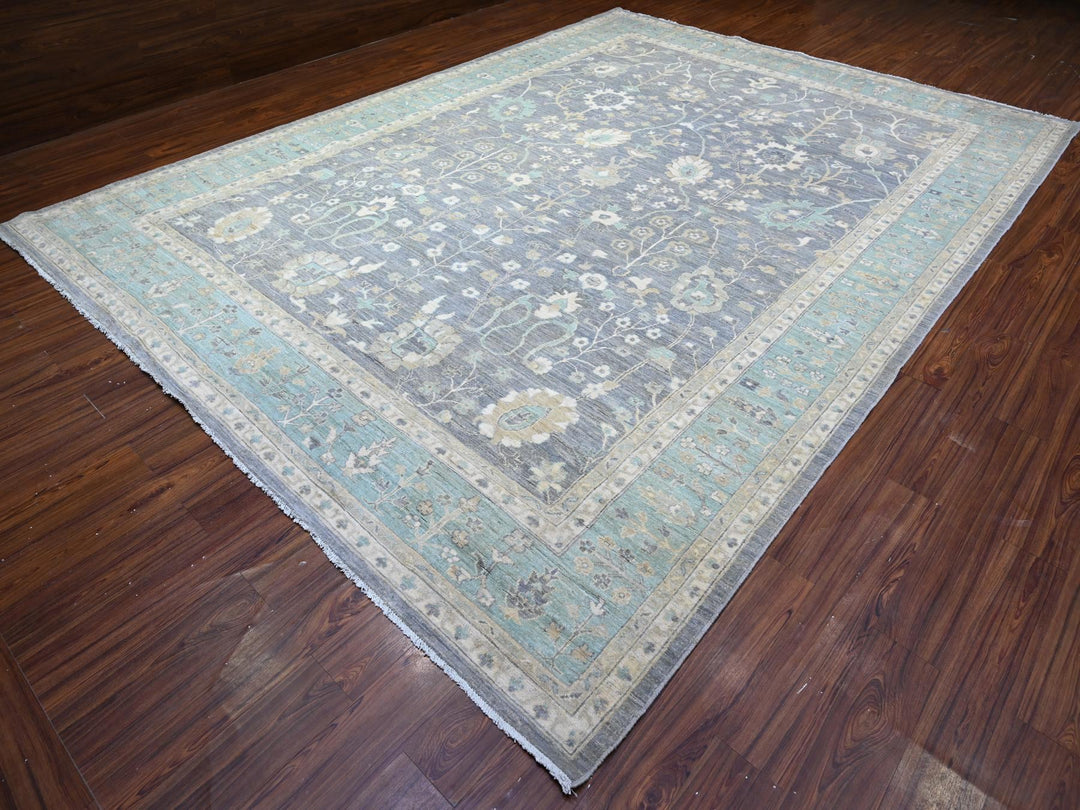 10'2" x 13'11" New Hand Knotted Grey Wool Rectangle Oriental Rug - MOA10288584