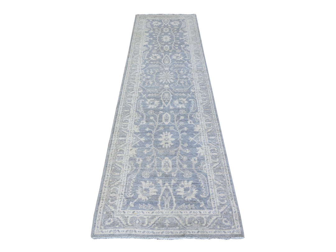2'10" x 9'9" New Hand Knotted Grey Wool Runner Oriental Rug - MOA10288587